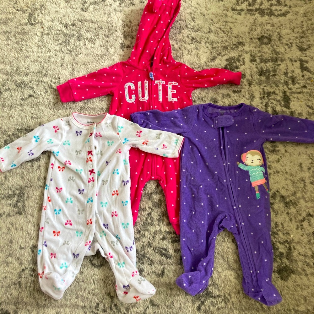 3 Carter fleece baby girl onsies